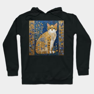 Klimt Orange Tabby Cat in a Blue Flower Garden Hoodie